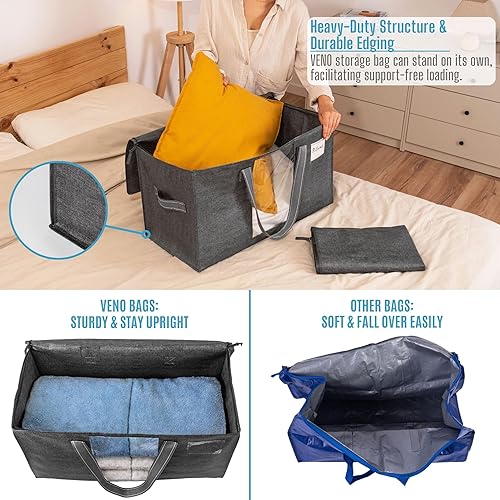 Miniatura 3 de VENO Paquete de 8 bolsas de mudanza, bolsas de almacenamiento de edredón y mantas para armario, cajas de mudanza, cajas con tapas alternativas,