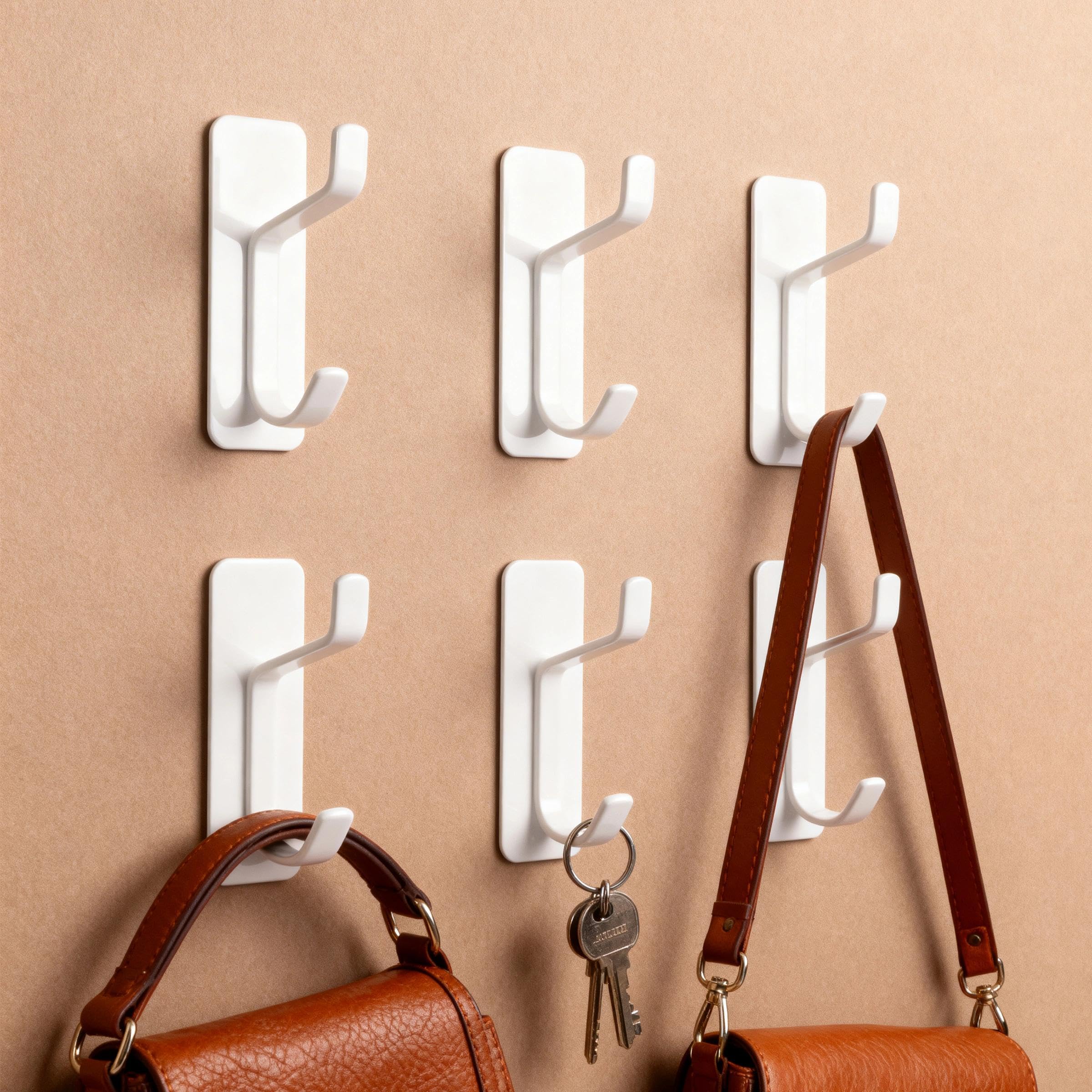 LUKDNEEY 6 Pack Self Adhesive Hooks for Hanging, Stick On Hooks Heavy Duty, Towel Hooks for Bathroom, Door Hooks Hanging Towel, Kitchen Hook