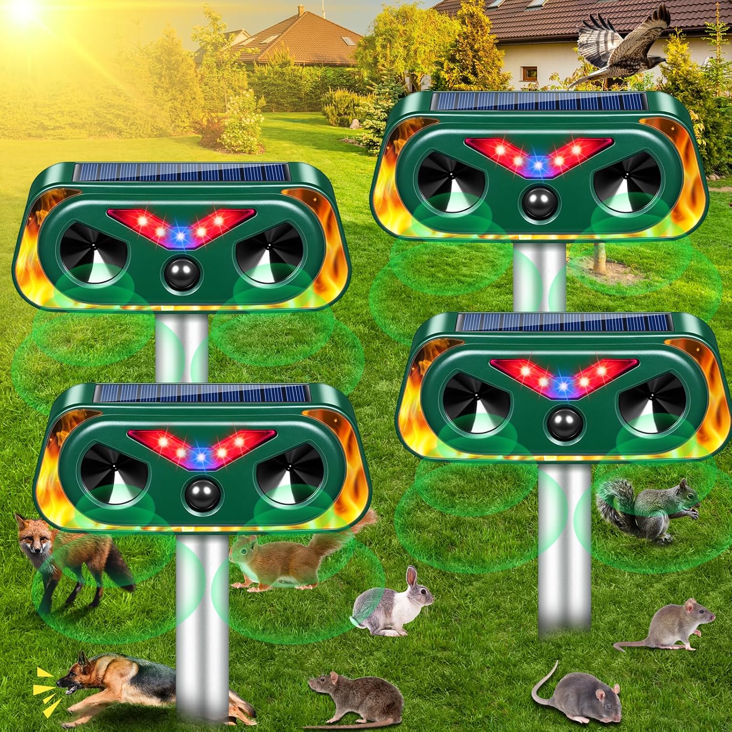 2026 Ultrasonic Animal Repeller Outdoor,Cat Deterrent Deer Repellent Devices Upgraded Waterproof Solar Repellent with Flashing Lights & Motion Sensor for Squirrel Racoon Rabbit Skunk for Yard Garden