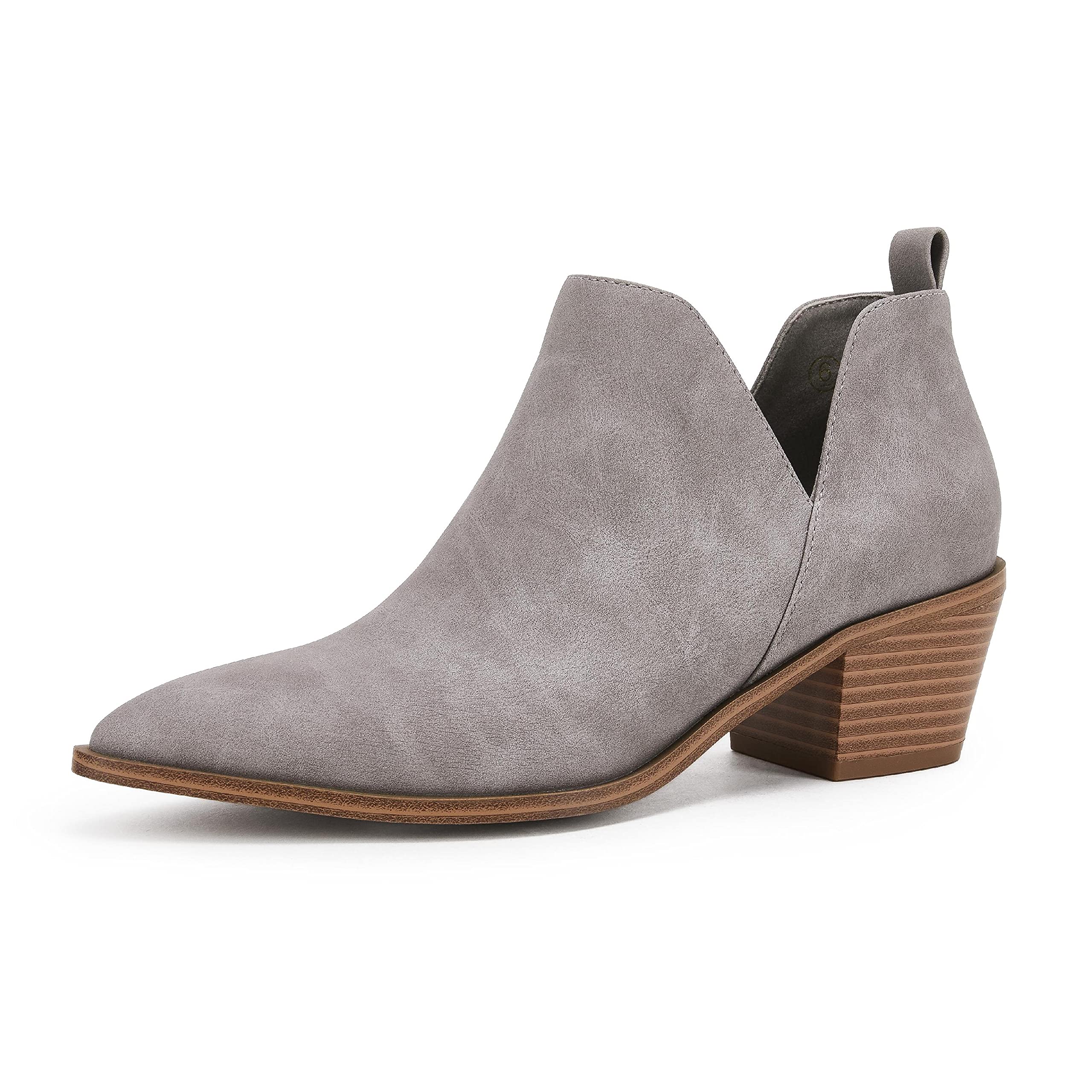 Gray Suede Boots Grey Pointed Toe Booties Women's Western Ankle