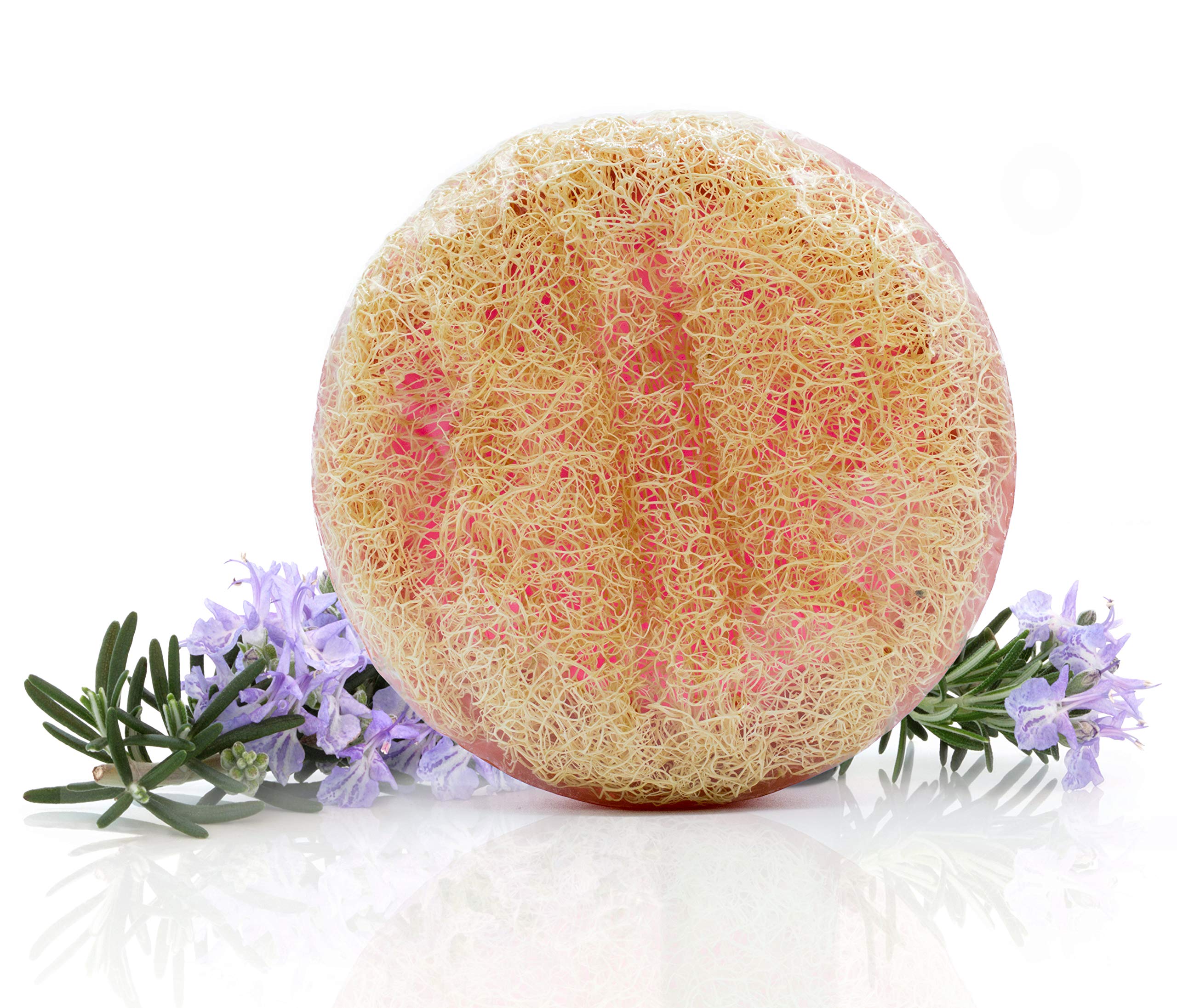 Amire Loofah Soap Lavender Large Exfoliating Handmade Luffa Soap Bar with Organic Essential Oils & Dead Sea Salts - 250g/8.8 oz