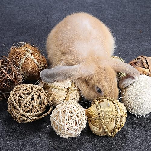Miniatura 7 de Pelotas de juego para animales pequeños, bolas de hierba masticables y juguetes masticables rodantes para conejos, mejoran la salud dental de las