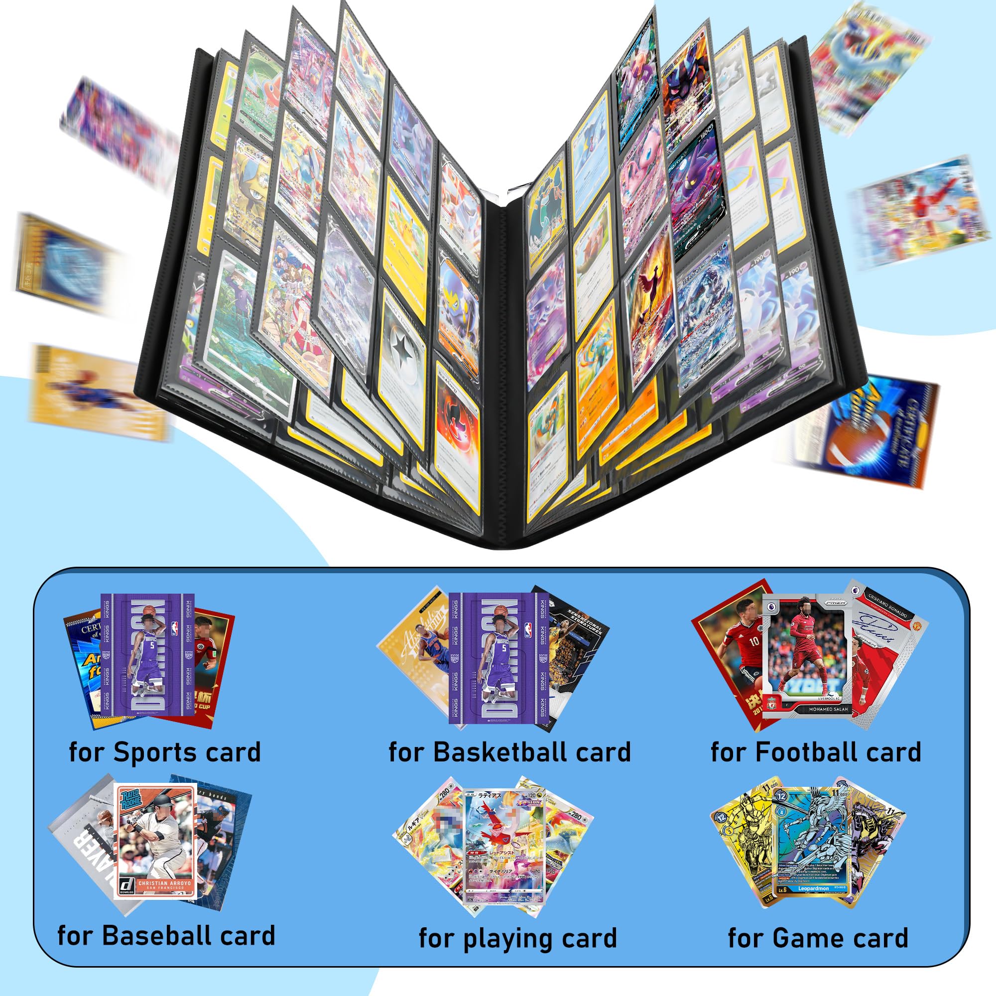 Homotte Waterproof Trading Cards Binder, 9 Pockets Per Page, Holds 360 Cards, 12x9.6 Inches