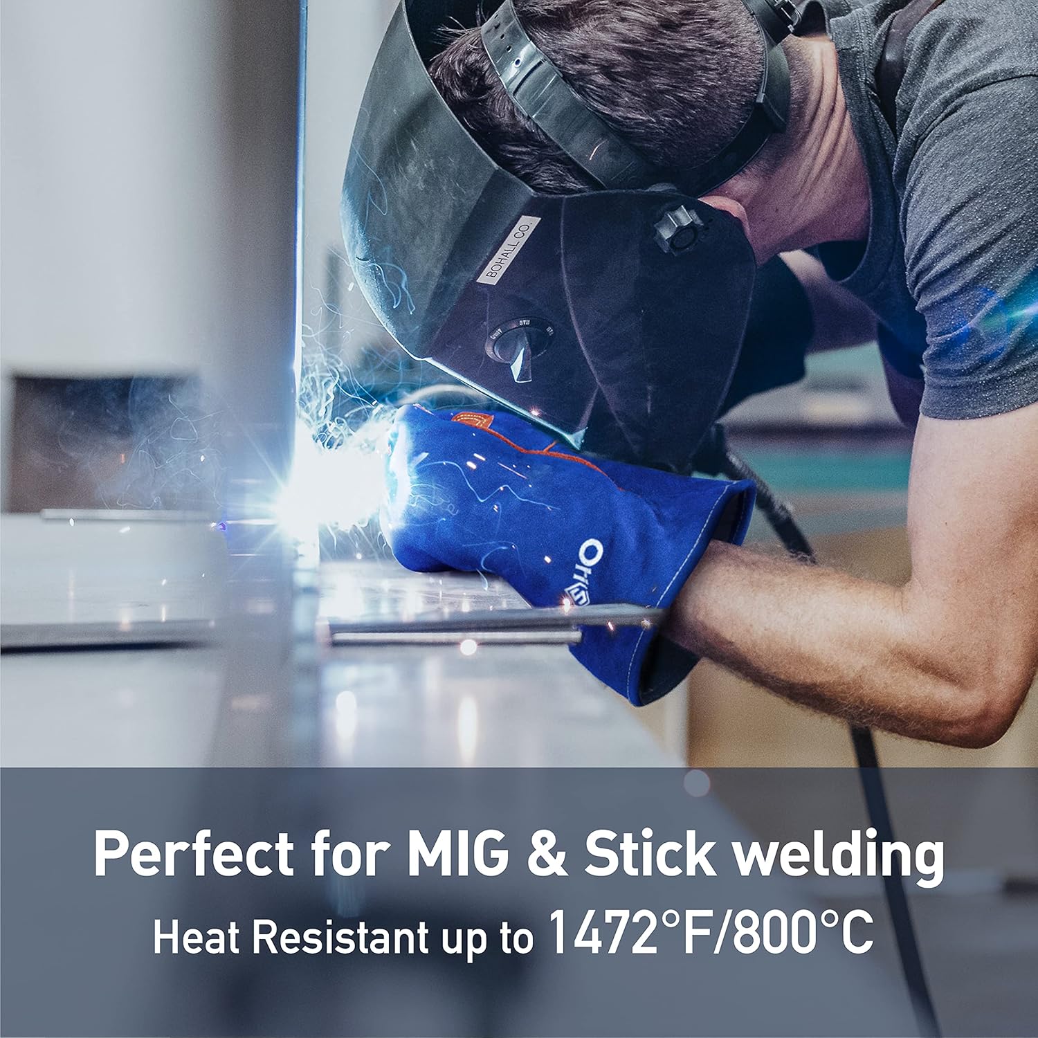 OriStout Welding Gloves, 1472℉ Heat Resistant, 14" Fireproof Leather Welder's Gloves for Forge/Mig/Stick Welding/Grill/BBQ/Fire/Tig, Long Sleeve Large Mitts : Everything Else