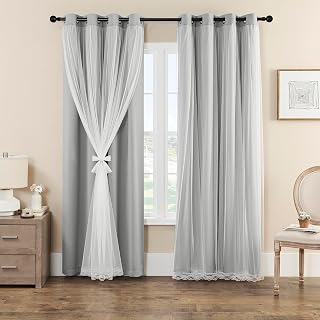 naturetalk 90%-95% Blackout Curtains with Crushed Sheer – 2 Pieces Drape Panels Set – Antique Silver Grommet Top - Light Grey - 52" W x 84" L (2 Panels)