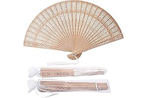 Sepwedd Baby Shower Party Favors: 50pcs Organza Sandalwood Folding Fans with Tassels