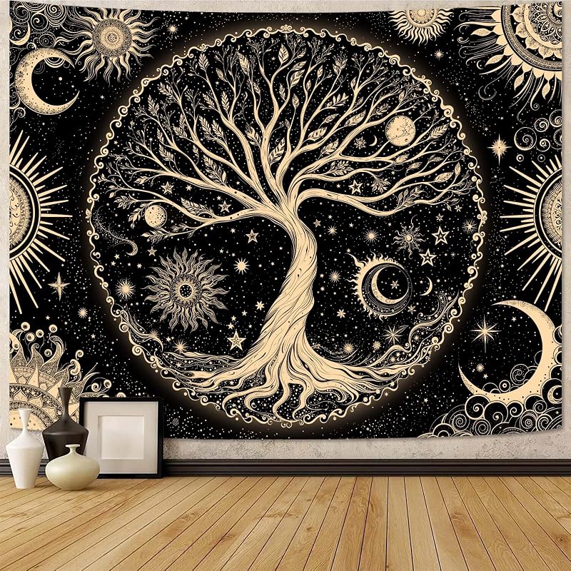 Spenlife Tapiz de árbol de la vida, tapiz de pared con árbol de sol y luna, tapices vintage para dormitorio, tapices de mandala para colgar en la pared, decoración de dormitorio, sala de estar, árbol-1 44 x 60 pulgadas