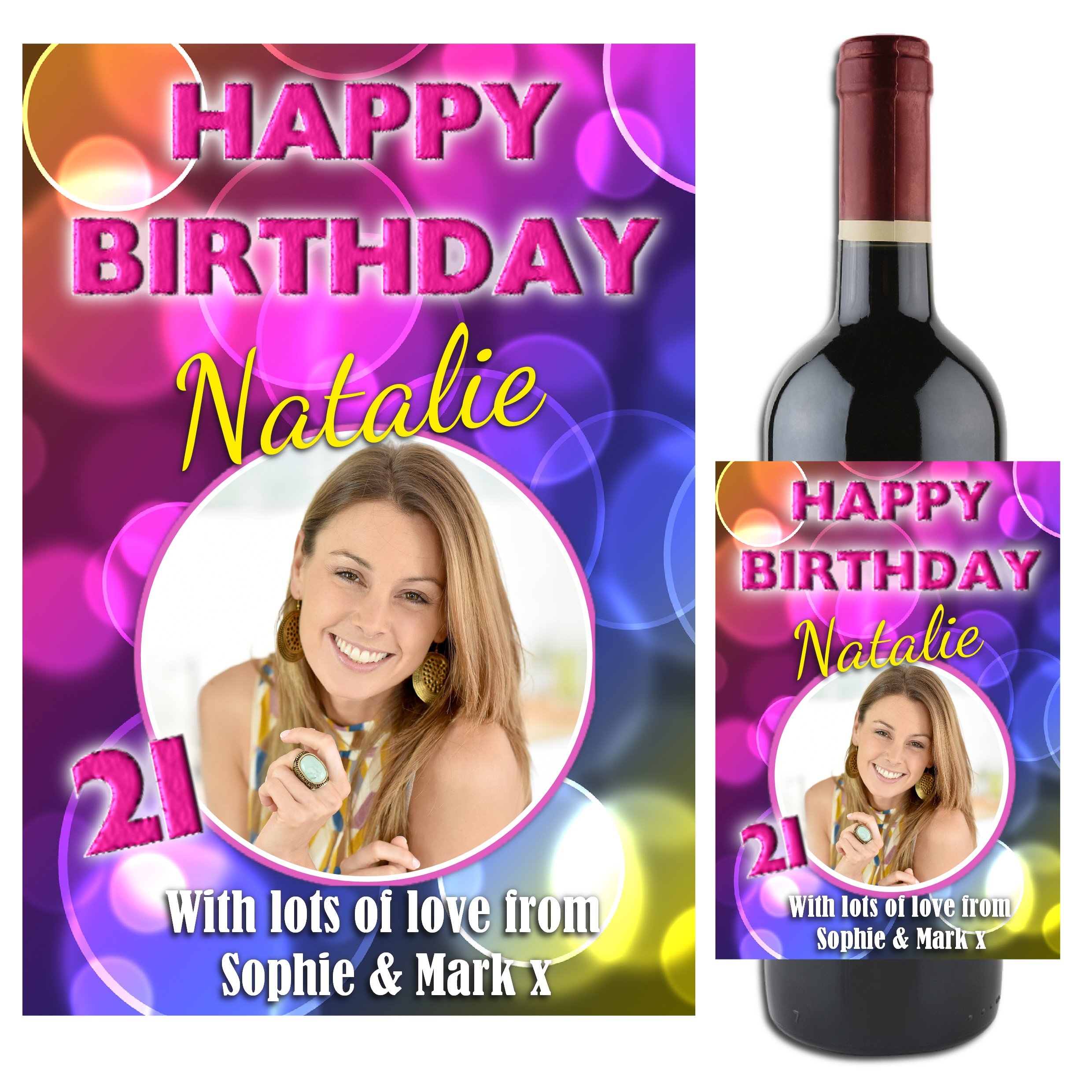 Personalised Wine Bottle Photo Label ~ 18th 21st 30th 40th 50th 60th 70th 80th Happy Birthday Gift Idea N55