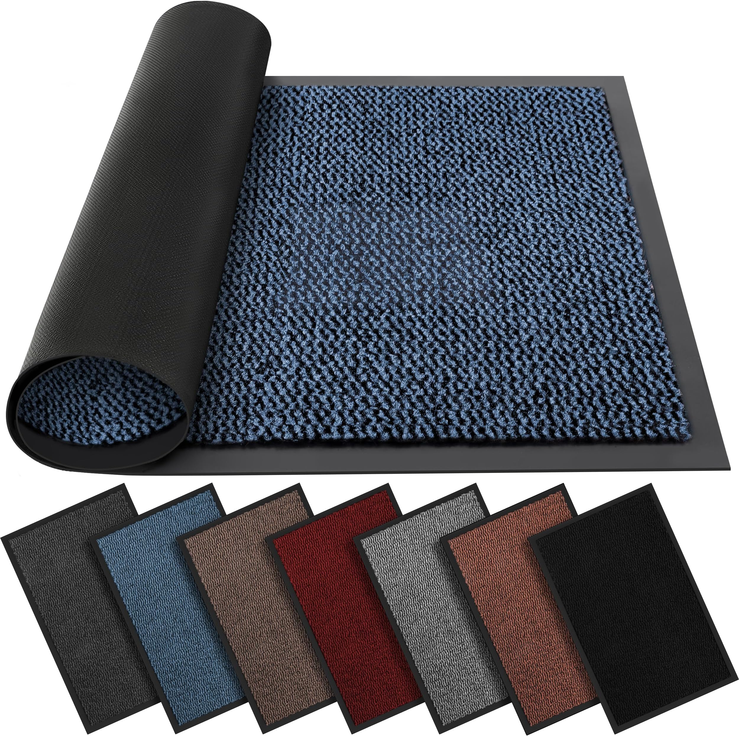 BLADO Washable Door Mats - Non-Slip Heavy Duty Doormats - Stylish Large Rubber Mat - Perfect Dust Grabbing Indoor & Outdoor (Blue, 50cm x 80cm)