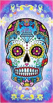 Towel Sugar Skull Beach Towels 30" x 60" Soft Cotton Velour Beautiful Novelty Fun Towels for Men & Women, Skull Beach Towel 1