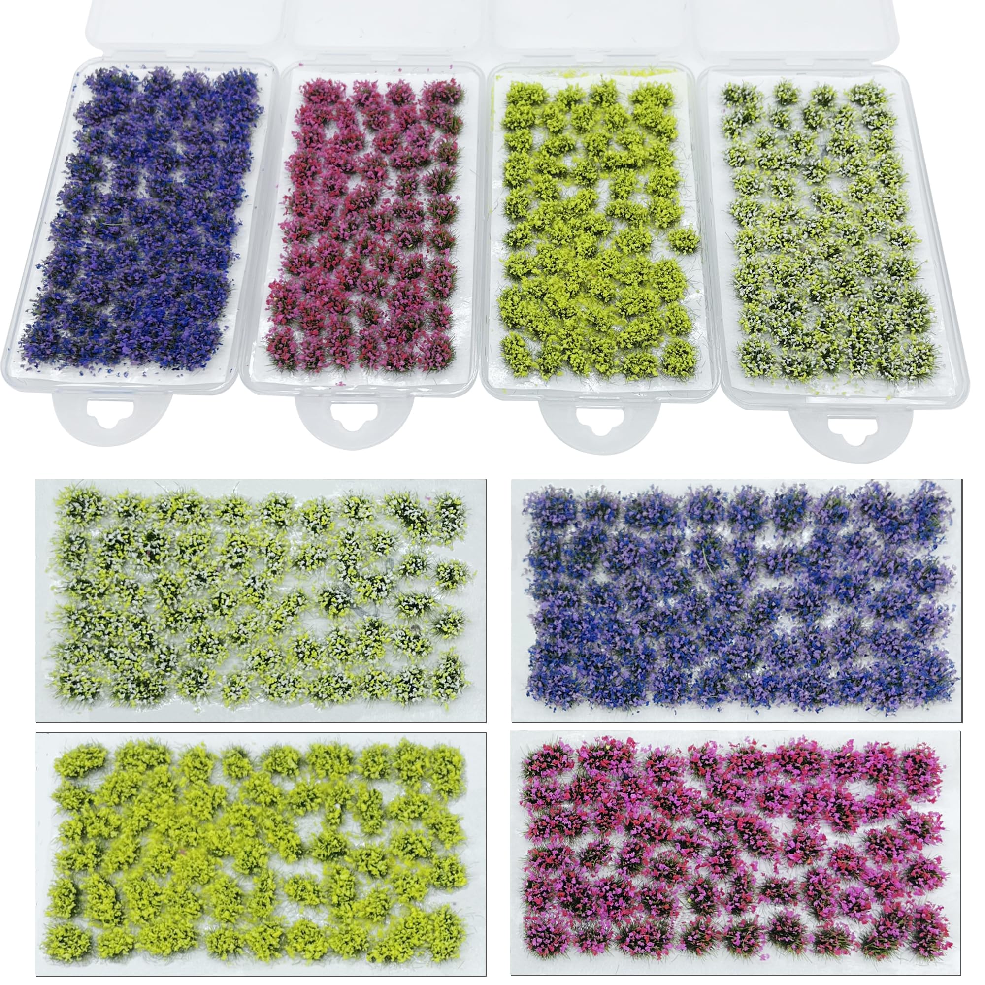 Woohome Miniature Colorful Flower Cluster, Multi Sizes Static Grass Tuft Model Grass Tufts Flower Vegetation Groups Static Grass Tufts for DIY Model Train Landscape Railroad Scenery (4A) - 2