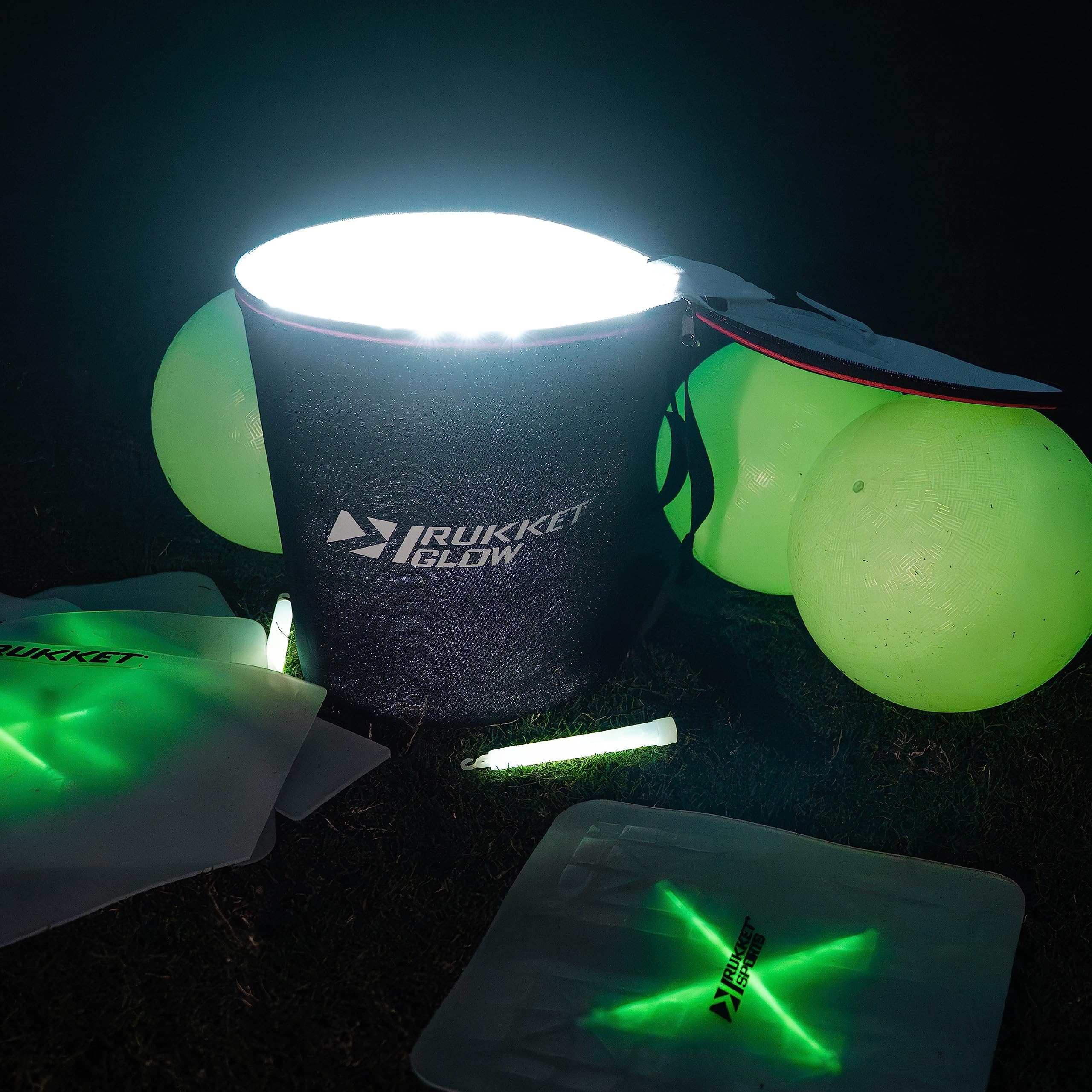Rukket Glow-in-The-Dark Kickball Set with Quick Charger Bag, 2 Kickballs, Throw-Down Bases, and Light Sticks