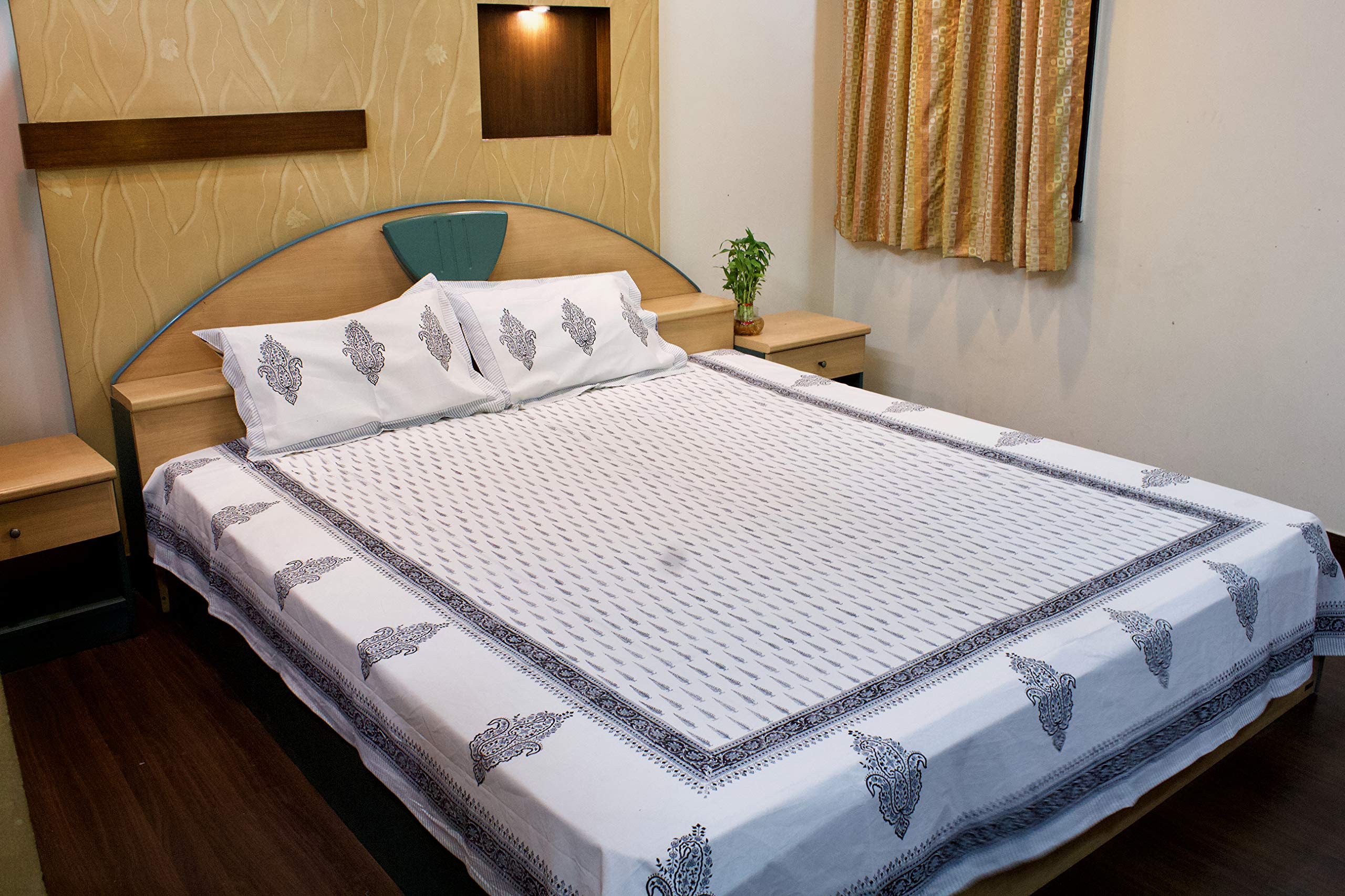 UniMerch Brand Rajasthani Hand Block Print Bedsheet with 2 Matching Pillow Covers- 100% Handmade Block Print