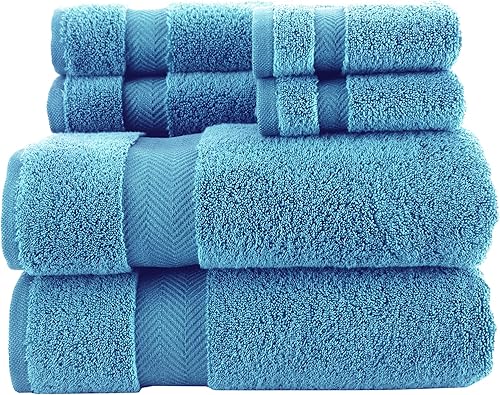 Miniatura 2 de Classic Turkish Towels - Juego de 6 toallas de baño de felpa de lujo, suaves y cómodas, hechas con 100% algodón turco (aguamarina)