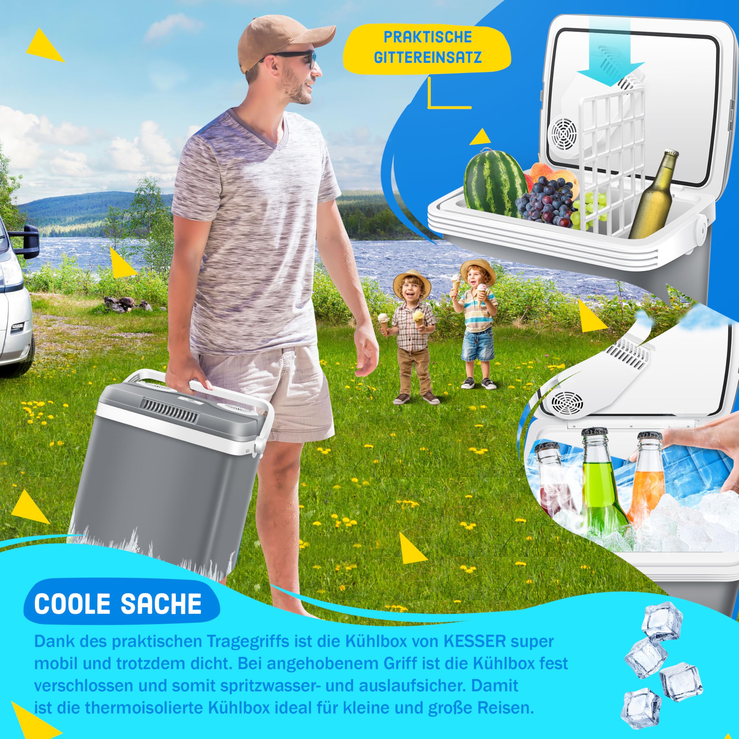 KESSER® Kühlbox Thermobox 32Liter | Thermo-Elektrische Kühlbox | KÜHLT und WÄRMT | 12 & 230V | Thermobox für Auto, Boot & Camping | Mini-Kühlschrank mit ECO & MAX Modus | inkl. Kühlakku