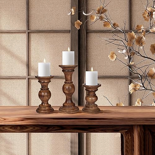 Miniatura 2 de Portavelas de madera para velas de pilar, columnas torneadas redondeadas, maderas sostenibles, estilo rural, inactivo para reiki, aromaterapia