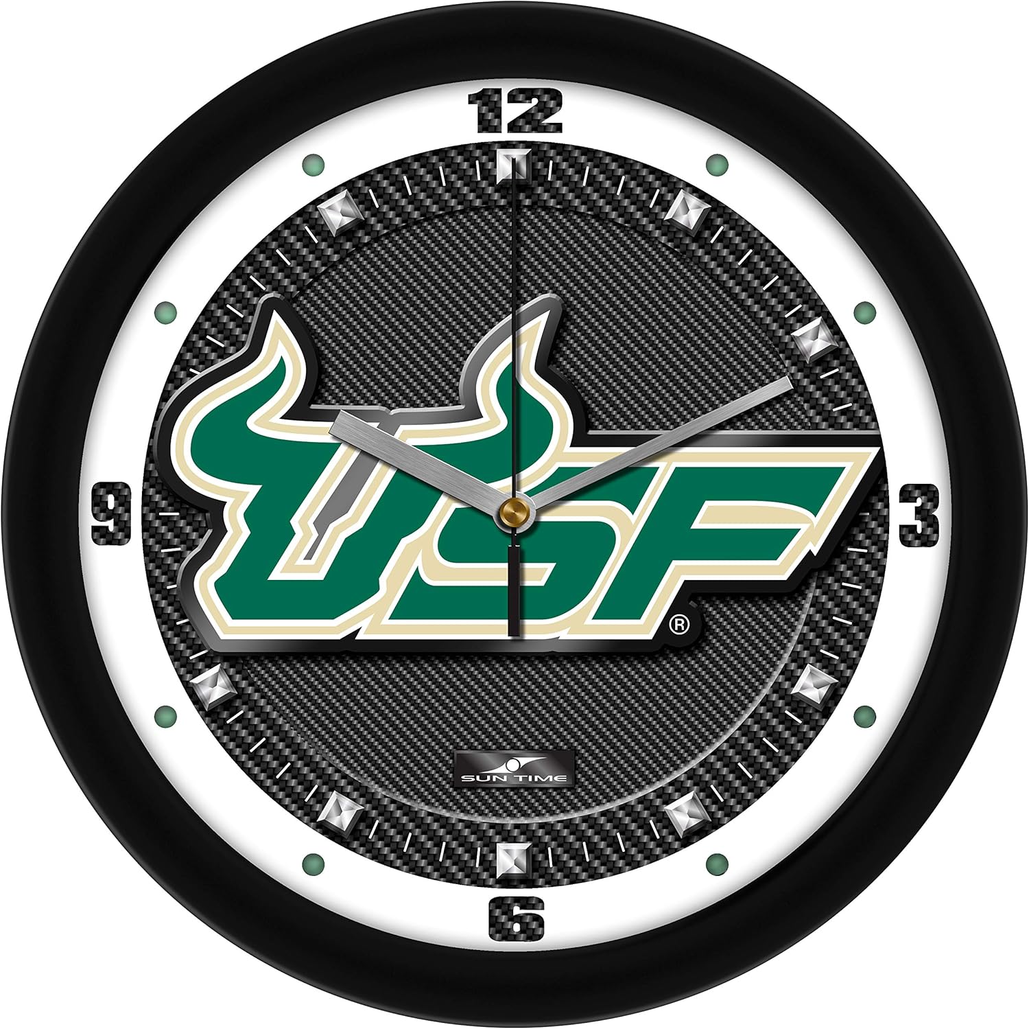SunTime USF Bulls Wall Clock, Printed Carbon Fiber Team Art, Silent Non-Ticking Quartz Movement, 11.5"