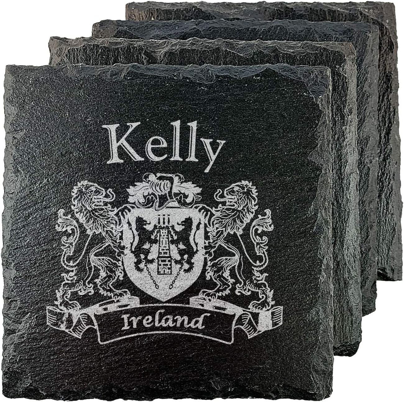 Kelly Irish Coat of Arms Slate Coasters - Set of 4