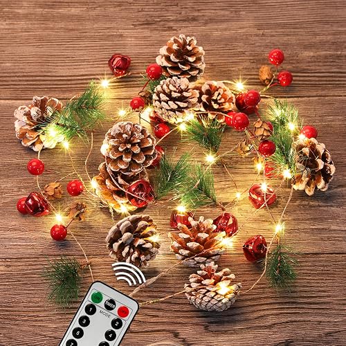 10FT Enchanting Christmas Garland with 30 LED Lights Battery Operated-Realistic