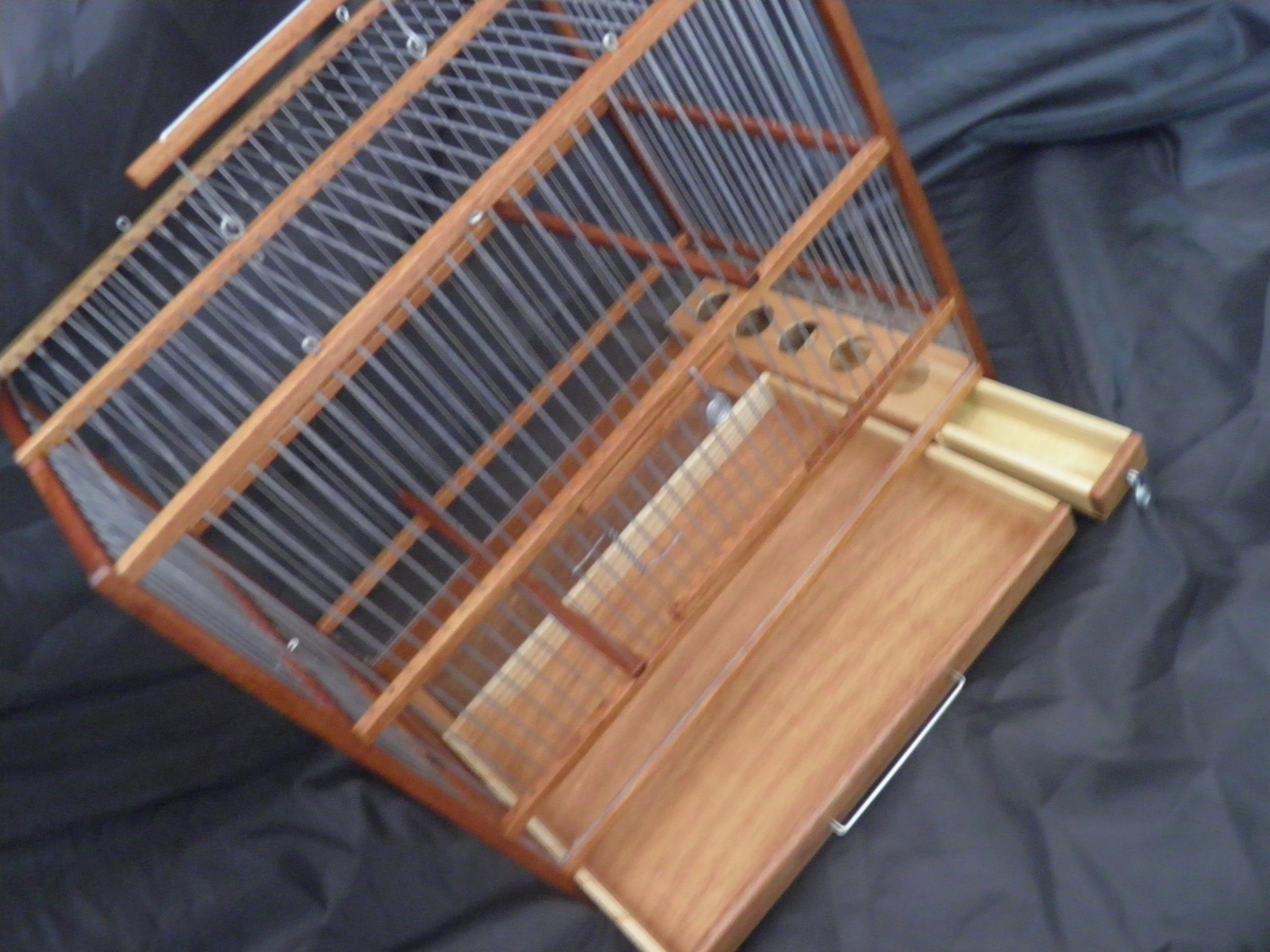 Grande cage à oiseaux en bois fabriquée à la main, plateau coulissant, plexiglas