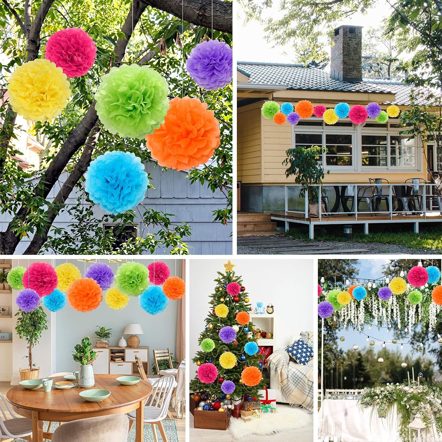 12 Pcs Paper Pom Poms Kit, Tissue Pom Poms, Paper Flower Balls