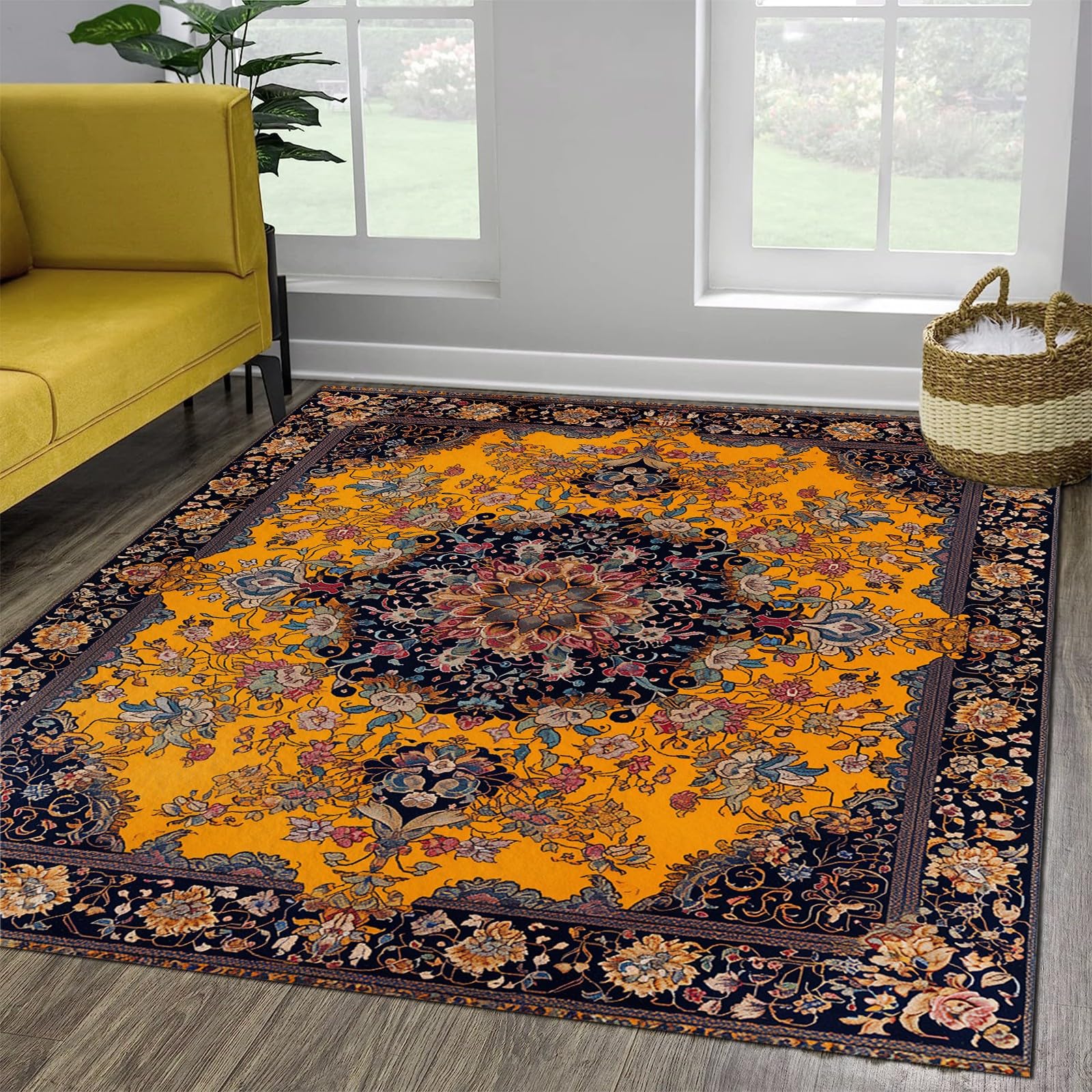 Symetryczna kwiecista rama dywan design z krótkim włosiem antypoślizgowy lekki wytrzymały duży miękki dywan do salonu sypialnia jadalnia biuro kolor 180x240 cm