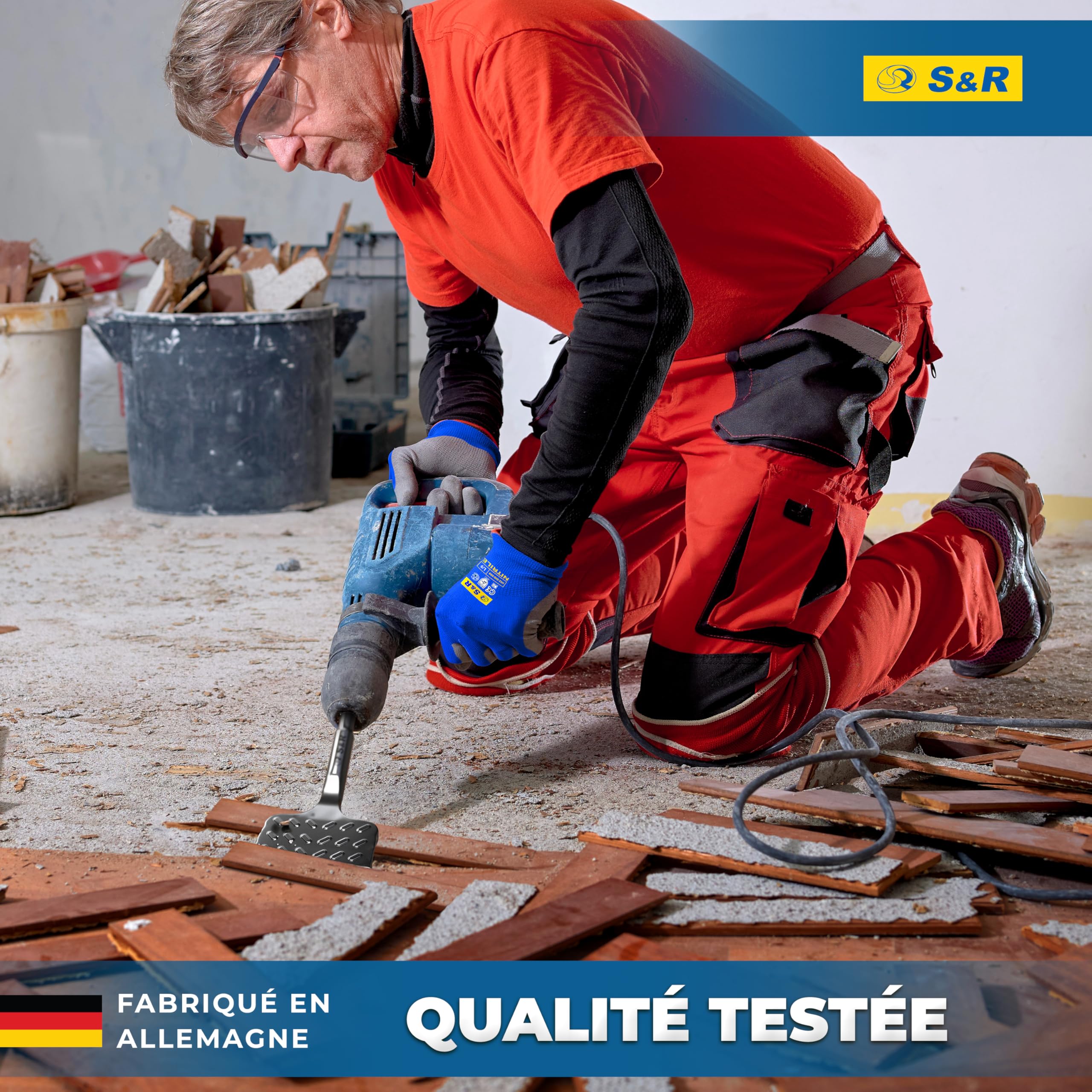 S&R Burin SDS PLUS Carrelage Burin Plat pour Carreleur 165 x 75mm Qualité Industrielle. Fabrication Allemande. Burin Perforatetur SDS-Plus