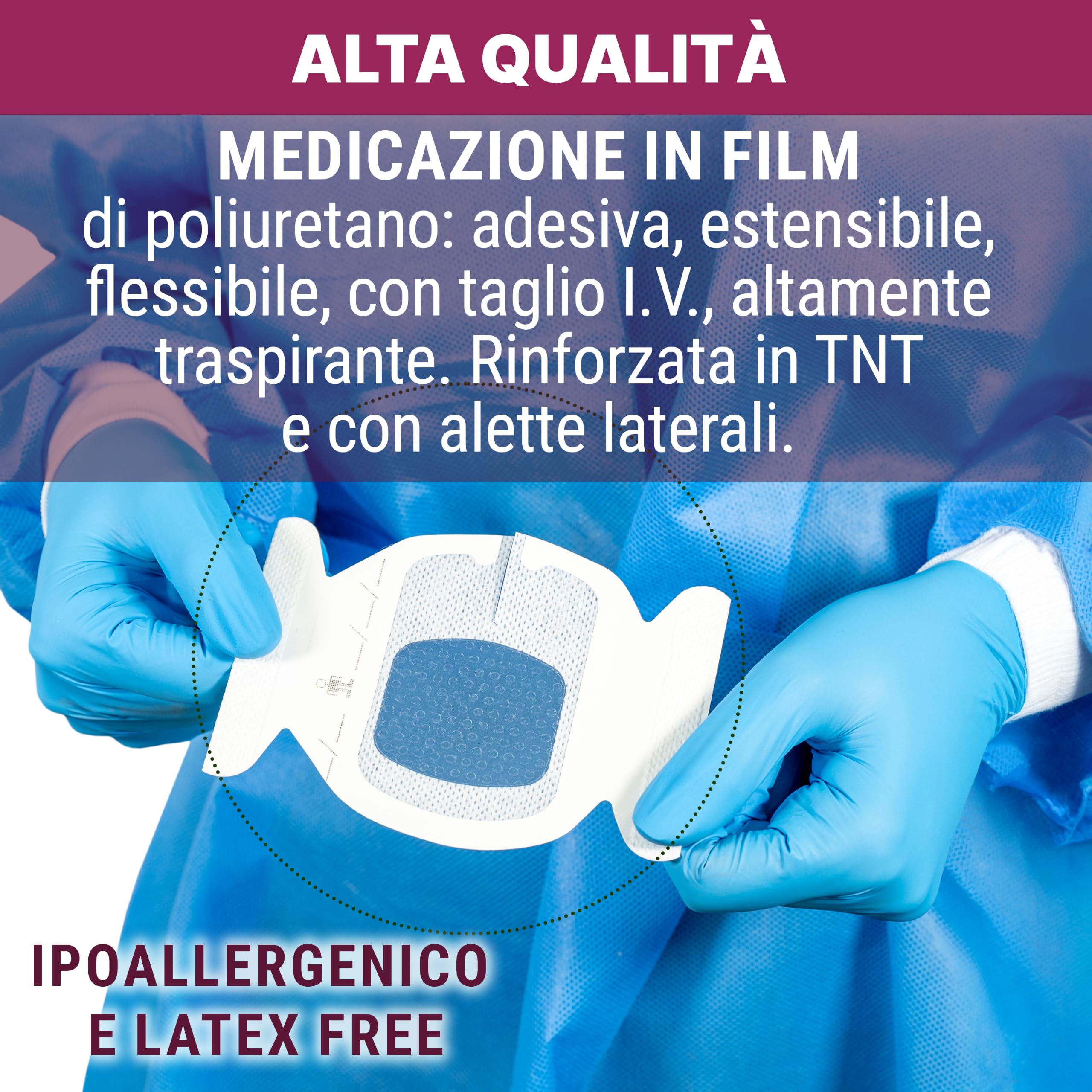 TOUCHMED Medicazione Adesiva Sterile in Poliuretano di Fissaggio Cannula e Catetere - Rinforzata in TNT con Alette - IV Dressing - 8,5x11,5 cm - Monouso - Confezione da 50 Buste