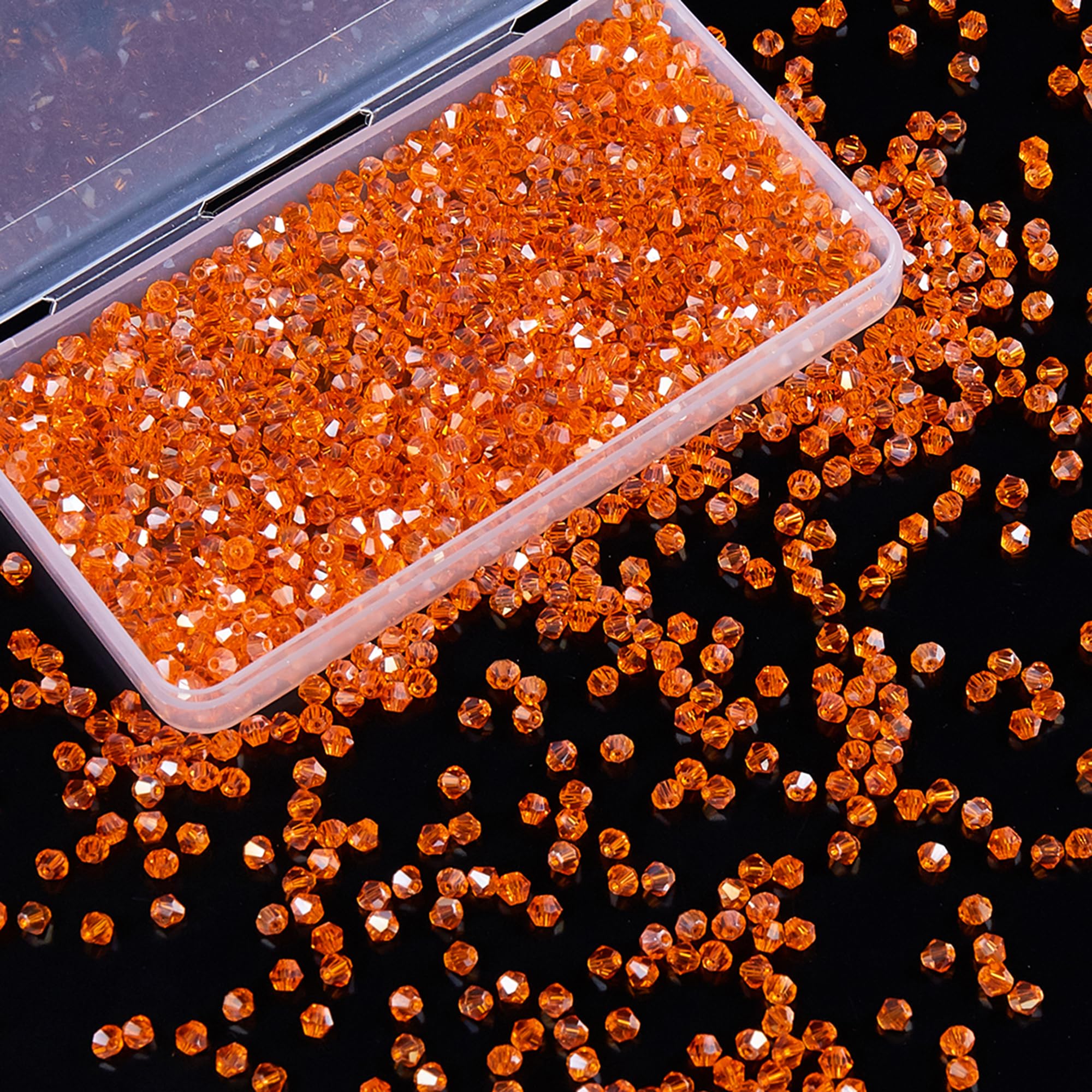 Laopottbeads 1100PCS 4mm Bicone Crystal Glass Beads for Jewelry Making, Sparkling Mini Beads for Suncatchers, DIY Bracelets & Craft Projects (Orange) โ image 1