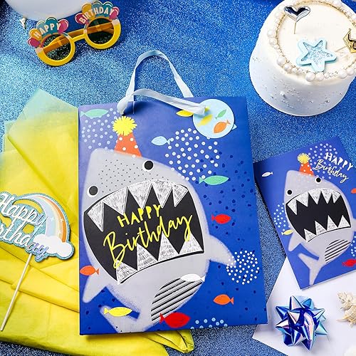 Miniatura 7 de LeZakaa Bolsa de regalo de cumpleaños de 13 pulgadas, bolsa de regalo azul mediana con papel de seda, etiqueta de regalo y tarjeta, diseño de