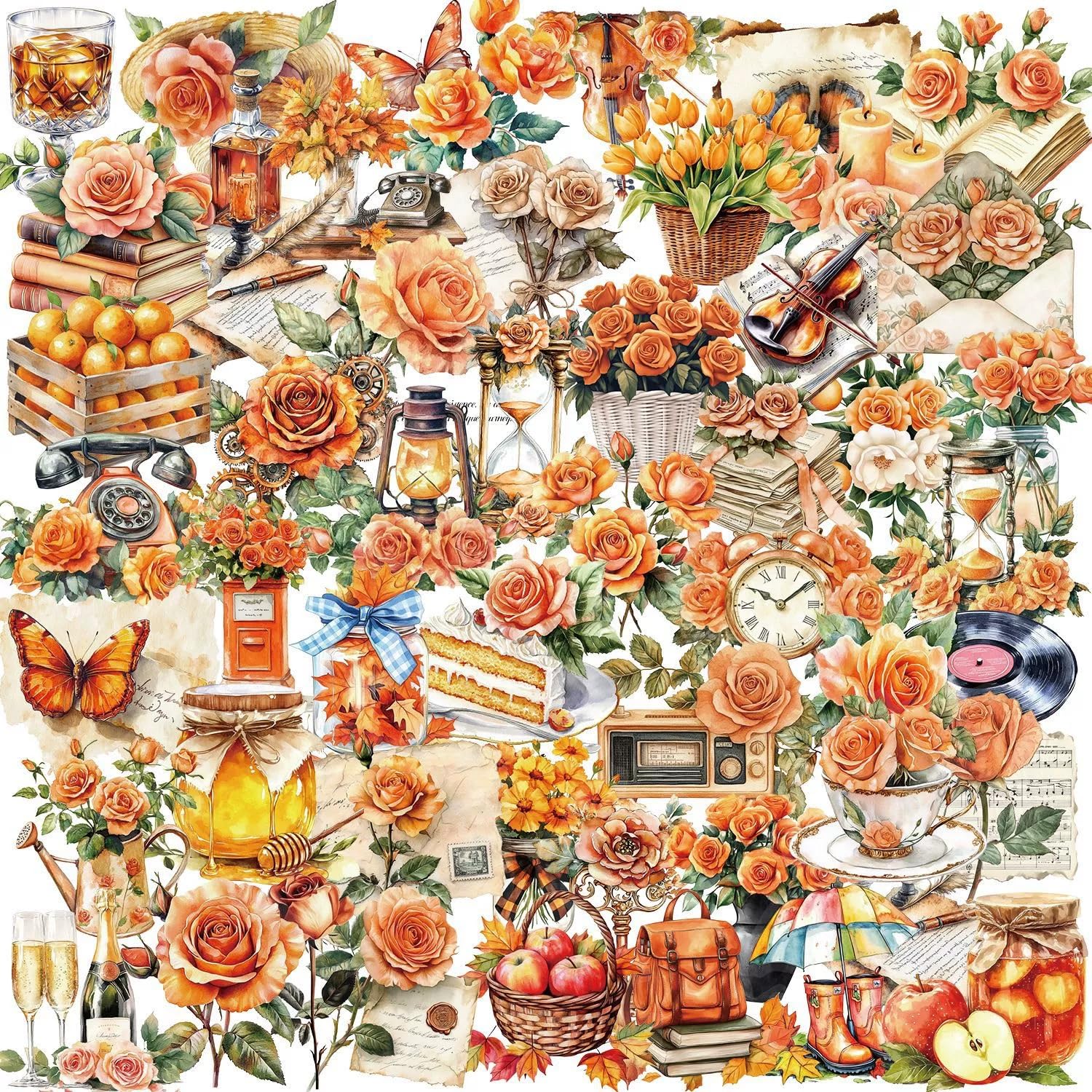 50Pcs Orange Flower Stickers for Scrapbooking Aesthetic for Water Bottles,Vinyl Waterproof Laptop Stickers,Skateboard Computer Phone Decals for Girls Teens - Image 4