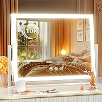 17.3" LED Lighted Hollywood Vanity Makeup Mirror w/ 10X Magnifier, 3 Color Lights, 360° Rotation, Smart Touch - White