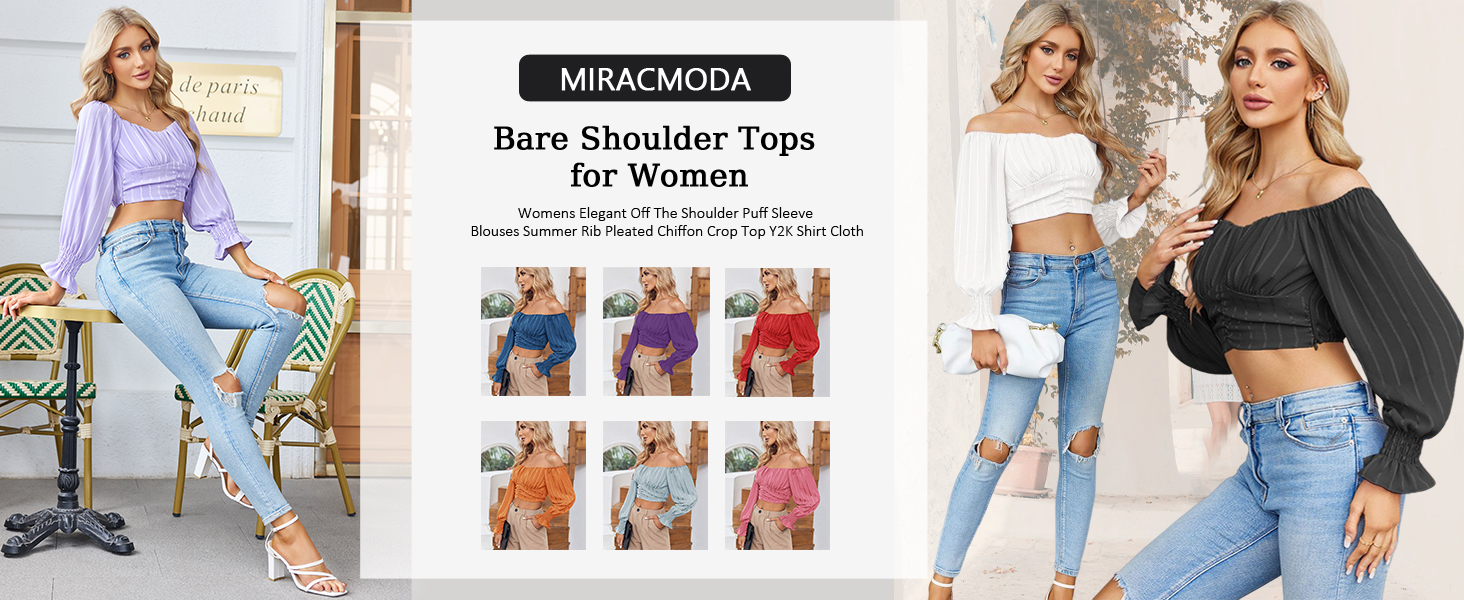 MIRACMODA Womens Elegant Off The Shoulder Puff Sleeve Blouse