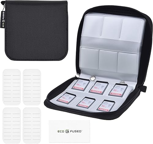 Eco-Fused Funda para tarjetas de memoria Se adapta a hasta 44 unidades SD, SDHC, Micro SD, Mini SD y 4X CF. Soporte con 44 ranuras (8 páginas)