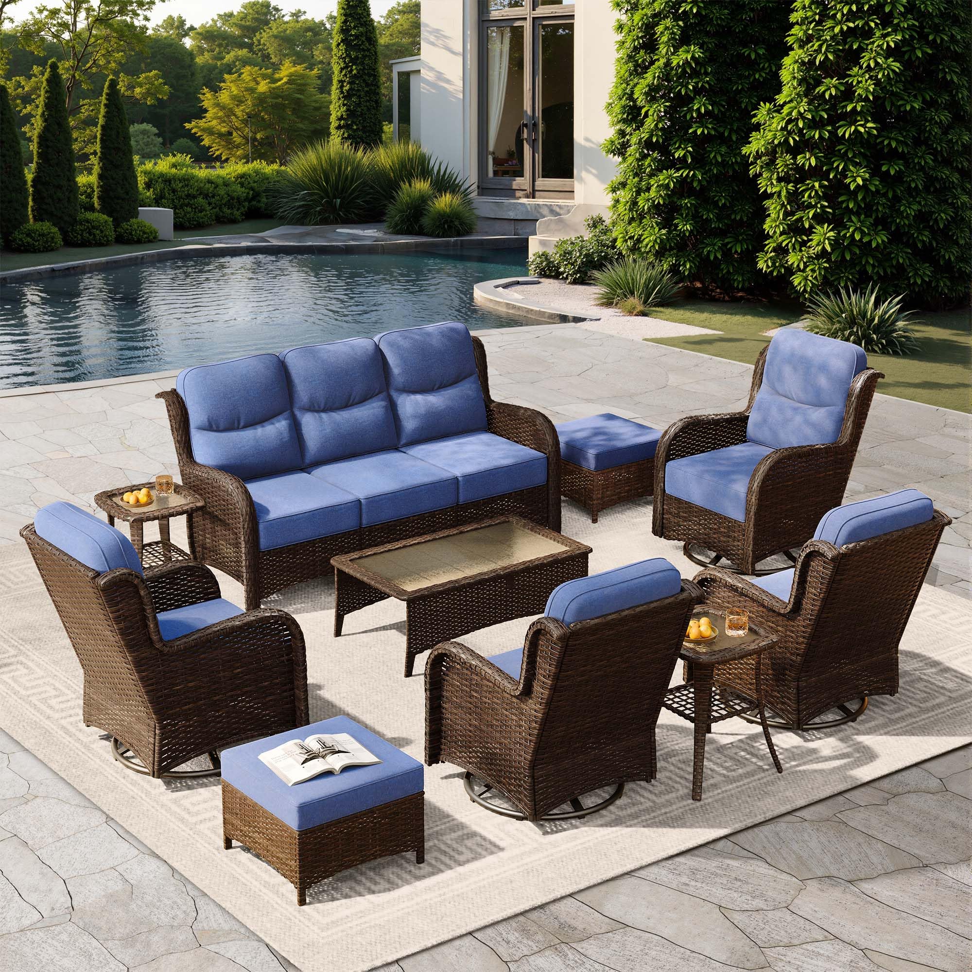 HILLGA Luxury Outdoor Patio Furniture Set with 6-Inch Thick Cushions