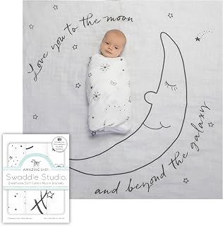 Amazing Baby Muslin Swaddle Blankets for Baby, Newborn Receiving Blanket, 100% Cotton Swaddle Wrap, XLarge, 46 x 46 inches, Milestone Blankets, Set of 3, Love You to The Moon, Soft Black