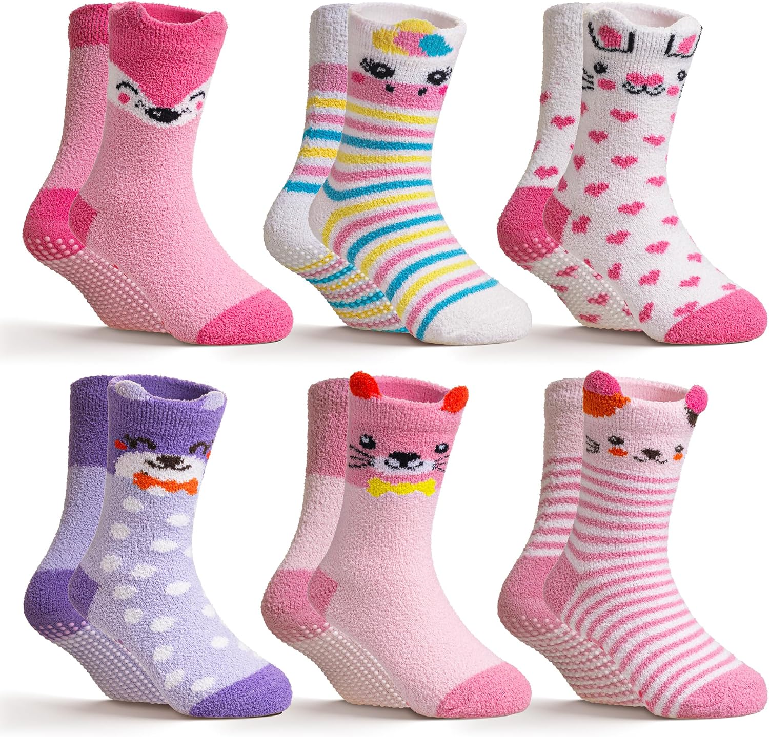 DoSmart Kids Fuzzy Slipper Socks Boys Girls Toddler Non Slip Warm Fluffy Winter Funny Thick Cozy Grips Socks 6 Pairs