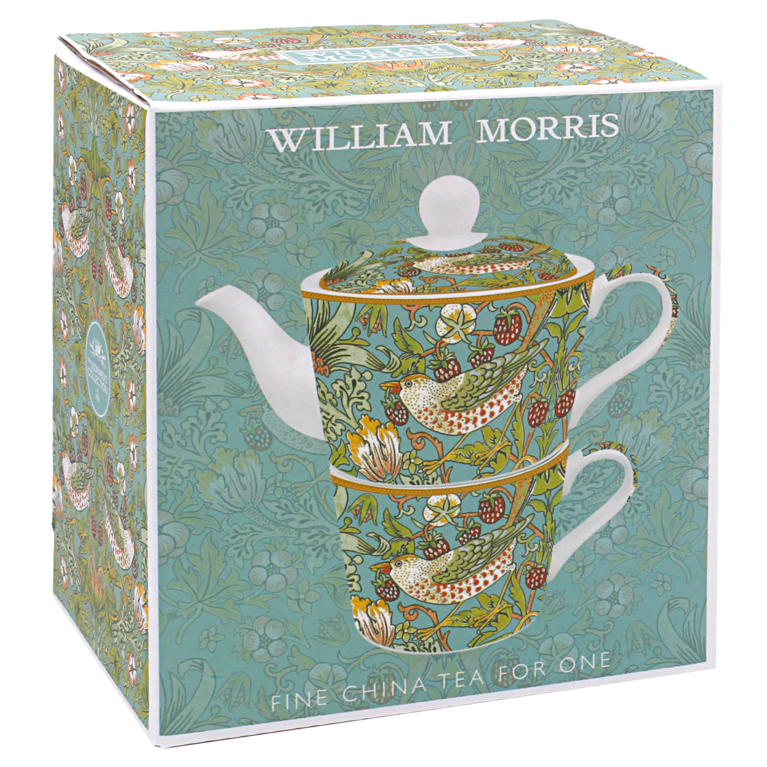 The Leonardo Collection William Morris Strawberry Thief Tea for One Tasse de 250 ml et théière de 400 ml pour la maison et la cuisine | Joli cadeau pour homme et femme | Théière élégante en porcelaine