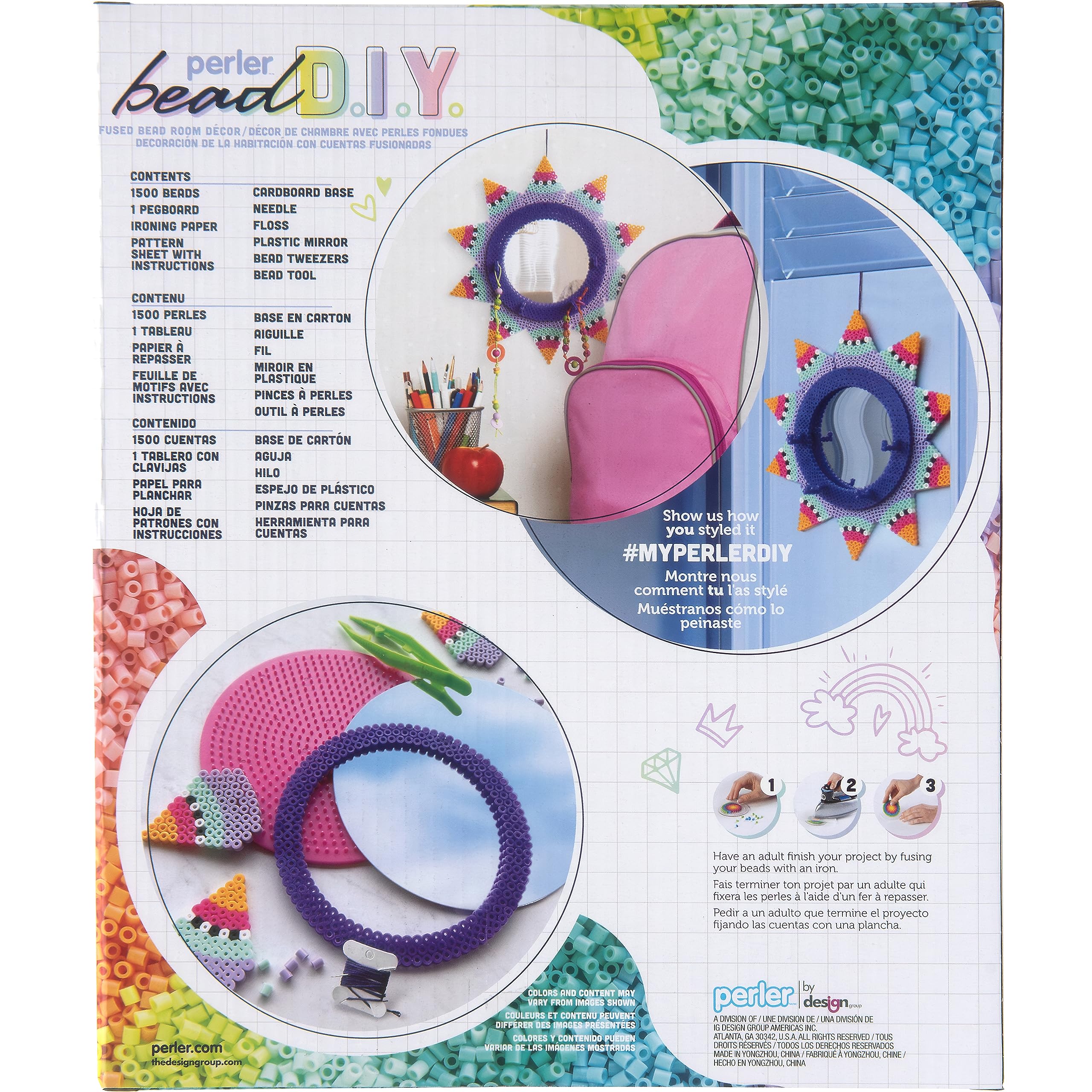 Perler Fused Bead DIY Jewelry Organizer and Room Decor Craft Activity Kit, 9.5" x 9.5", Multicolor 1509 pcs - Image 2