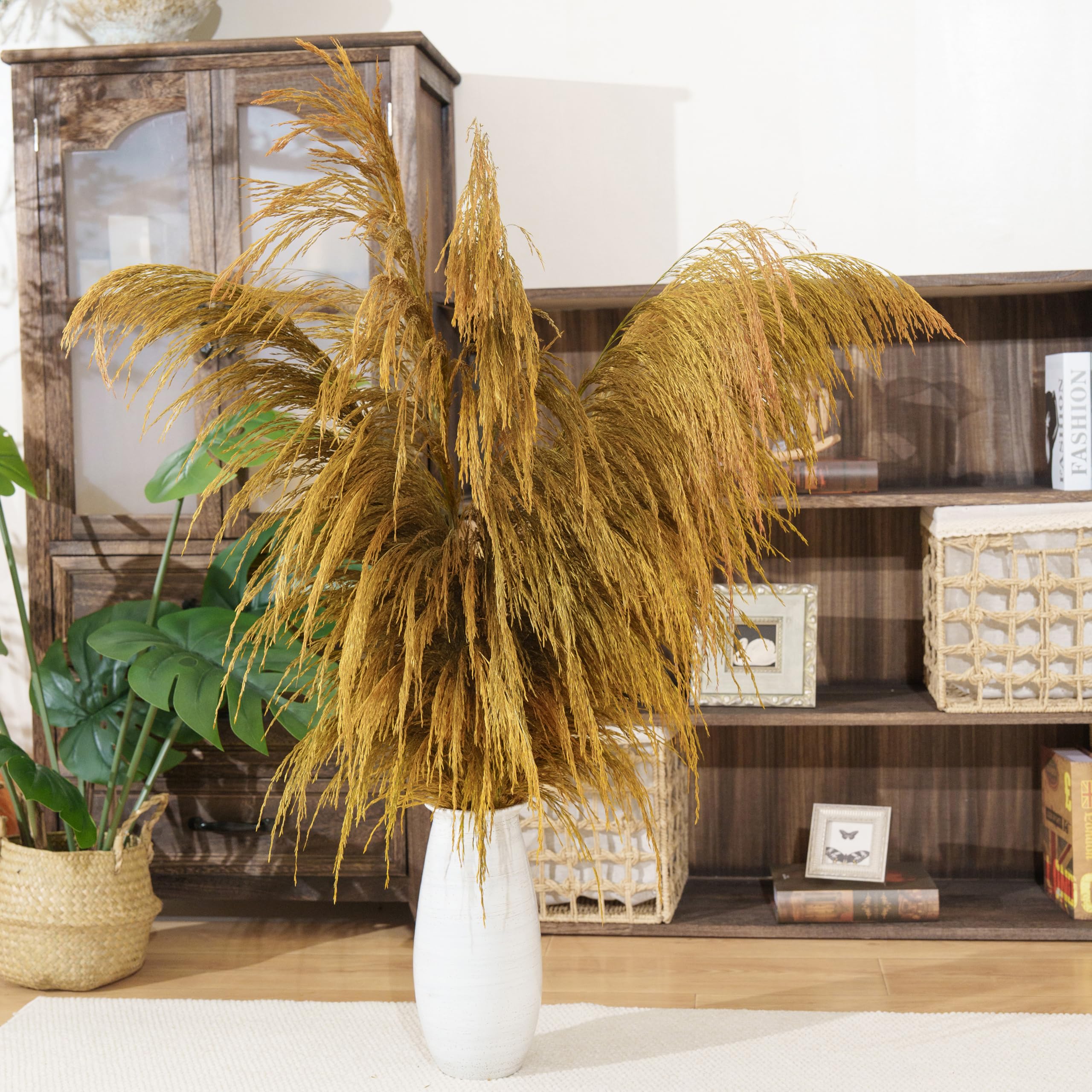 Decoración de Hierba de Pampa dorada Alta, 4 piezas de 110 cm de Gran Hierba de Pampa colorida seca Natural, Floral de Pampa dorada con aroma de Flores secas, Planta seca dorada para el Salón