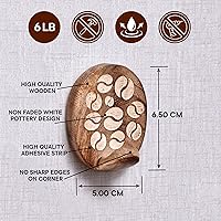 Vista 7 de Indian Shelf 6 Piece Wood Adhesive Decorative Wall Hooks for Hanging Coats, Keys, Towels, Hat, Leash- Brown and White Boho Sticky Wood Towel Hooks