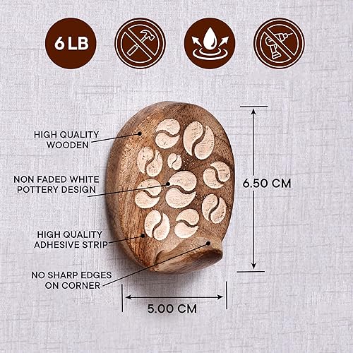 Miniatura 21 de Indian Shelf 3 ganchos, 6 tiras de ganchos de pared adhesivos de madera, ganchos decorativos de pared para colgar, gancho adhesivo bohemio