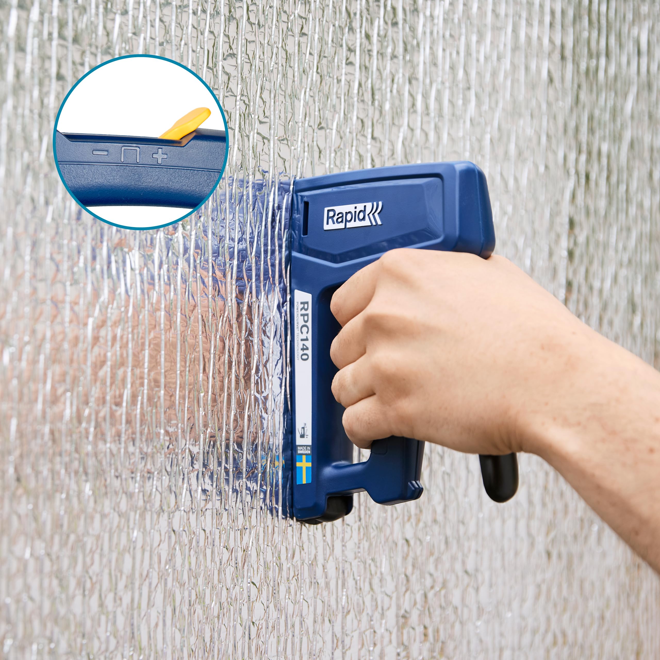RAPID RPC140 - Kit Agrafeuse Murale Manuelle Textile, Plastique, Agrafeuse Bois, Tapissier, 50% Plus Facile à Utiliser, Agrafes jusqu'à 16 mm, Fabriquée en Suède, Inclus 860 Agrafes (5001750)
