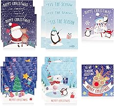 Class Pack of 32 Mini Christmas Cards with Envelopes – 4 Cute Designs for Kids | Santa, Snowman, Penguin & Rudolph | Includes Cards for Teacher & Assistant | School Holiday Greetings