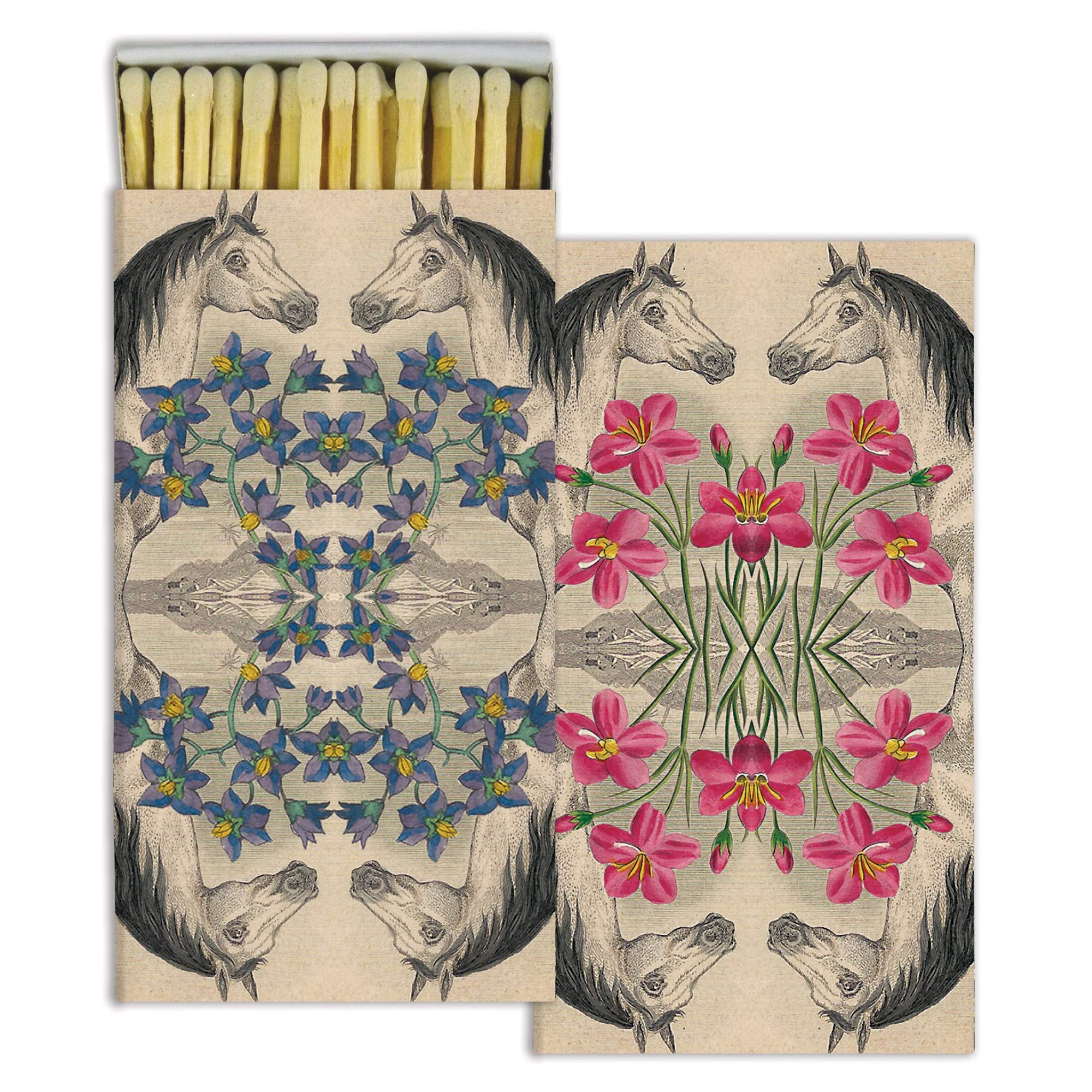Decorative White Horses Match Boxes with Wooden Matches | Set of 2 Large Match Boxes