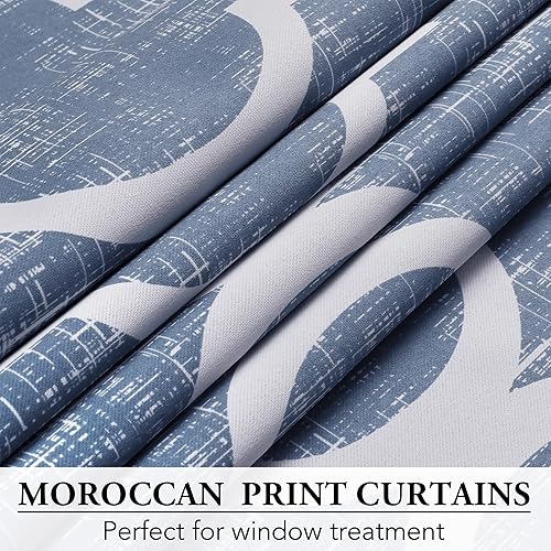 Miniatura 4 de Beauoop Cortinas 100% opacas de 84 pulgadas de largo, 2 paneles para dormitorio, sala de estar, azul, marroquí, para oscurecer la habitación,