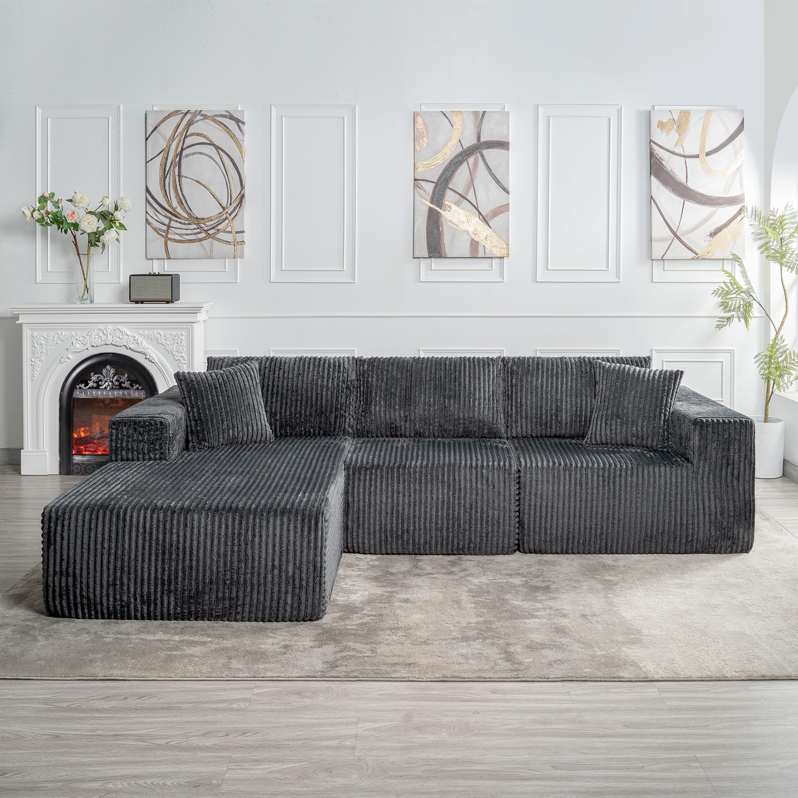 Naomi Home Pamela 110 Boneless Cloud Couch L Shaped Modular Sectional Sofa with Chaise Deep Seat Comfy Corduroy