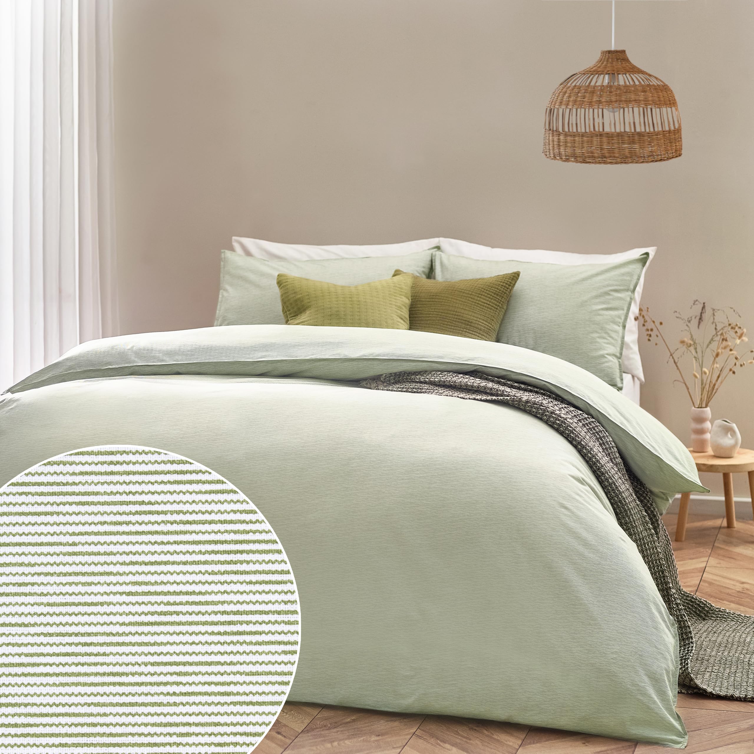 Yard Heaton Stripe 100% Cotton Duvet Cover Set - Super King - Khaki