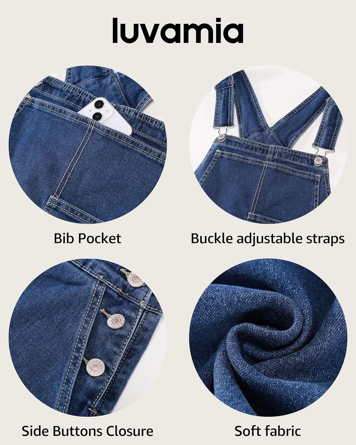 luvamia Jean Overalls for Women Straight Wide Leg Baggy Stretchy Denim Bib Adjustable Strap Casual Jumpsuit Loose Fit - Image 5