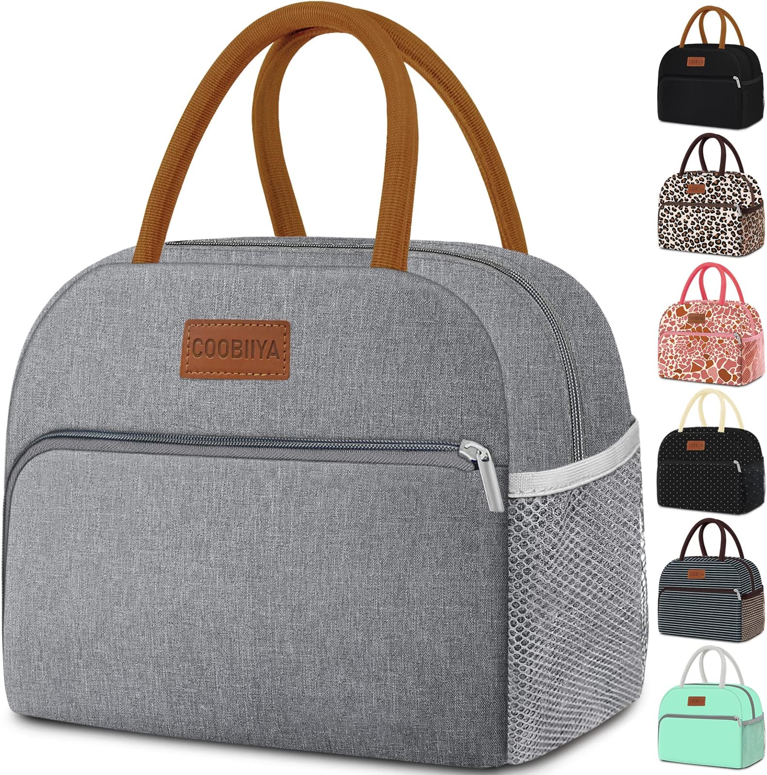 Coobiiya ランチバッグ ランチボックス レディース メンズ スモール 漏れ防止 キュート ランチトート 大容量 再利用可能 断熱クーラー ランチコンテナ 仕事/オフィス/ピクニック/ビーチ用 グレー
